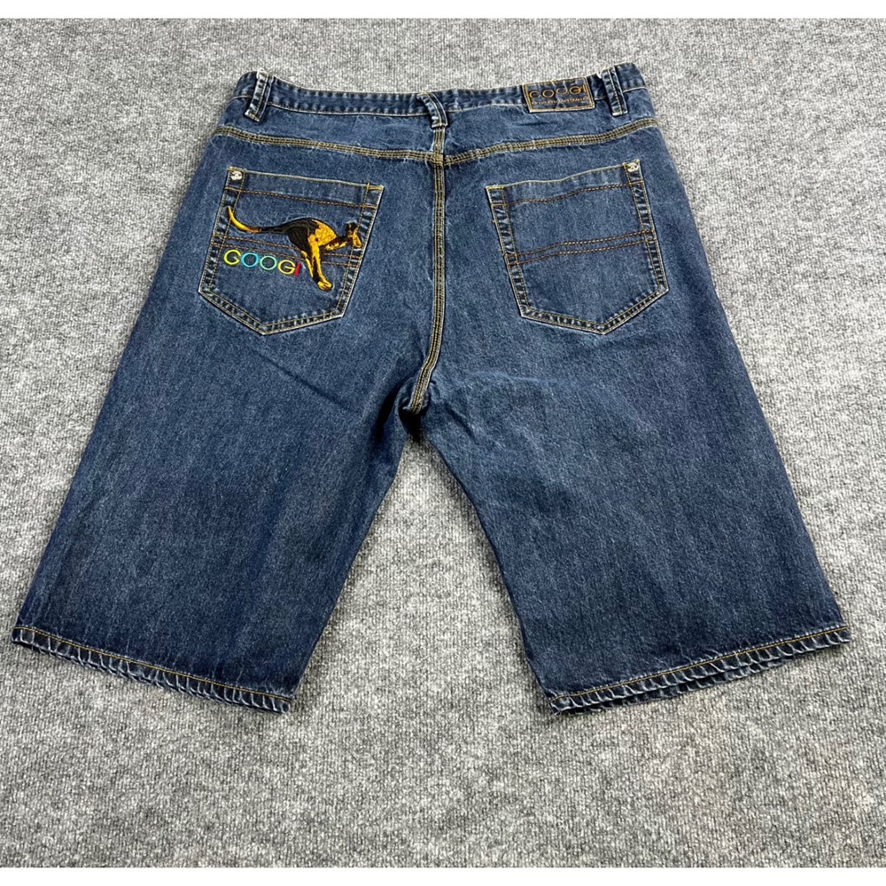 Coogi Australia Mens Baggy Denim Shorts Dark Wash Embroidered Kangaroo W44